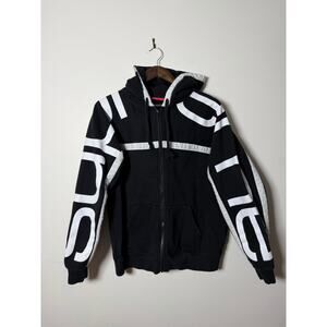 Big logo paneled zip up hooded sweatshirt